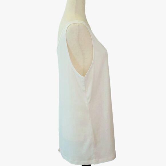 Talbots White Scoop Neck Ribbon Detail 100% Pima Cotton Tank Top Size XL - Picture 2 of 6